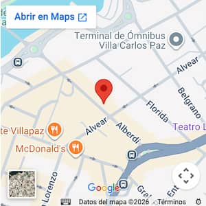 Ver ubicación departamentos en el centro para 3 personas en edificio Melos, a 1 cuadra de peatonal, Carlos Paz